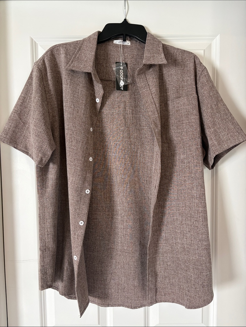 Coofandy Taupe-Brown Short-Sleeve Button-Down Shirt